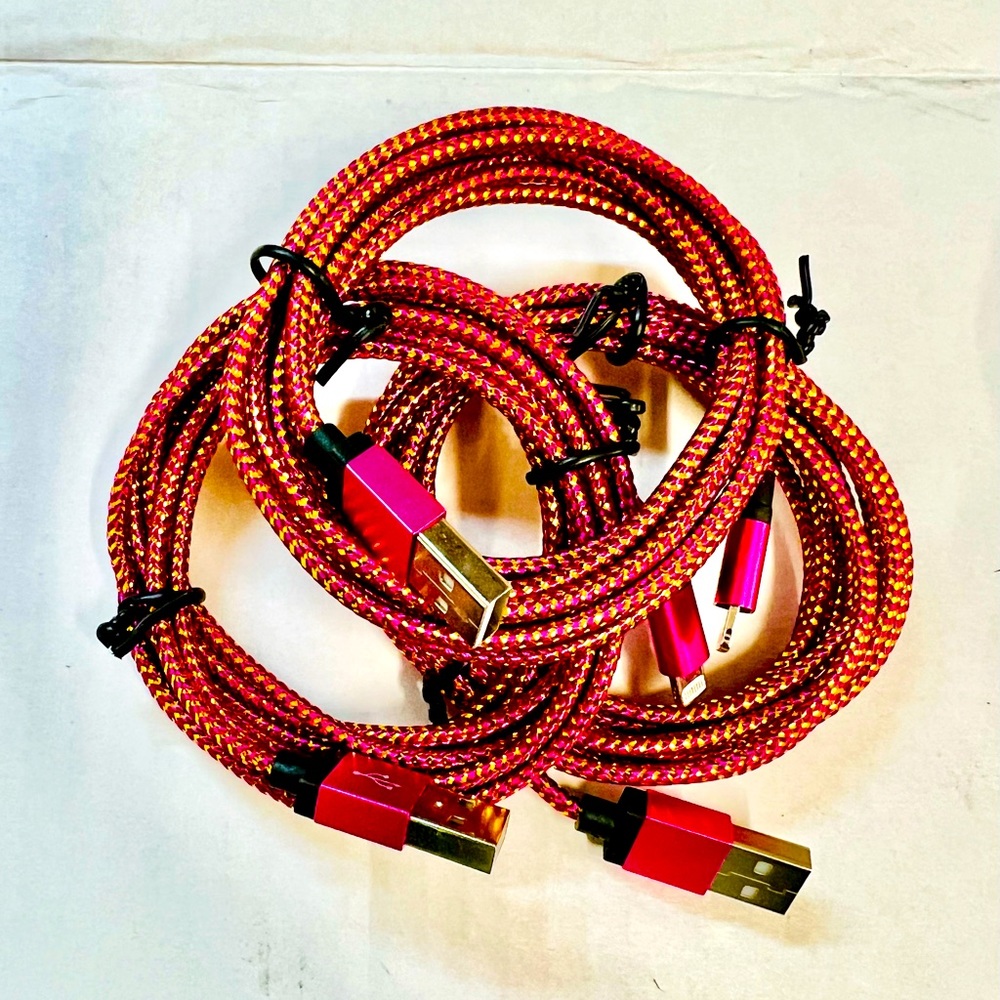 3 PCS of 6FT Braided USB Lightning Cable Charger for All iPhone Models. Hot Pink